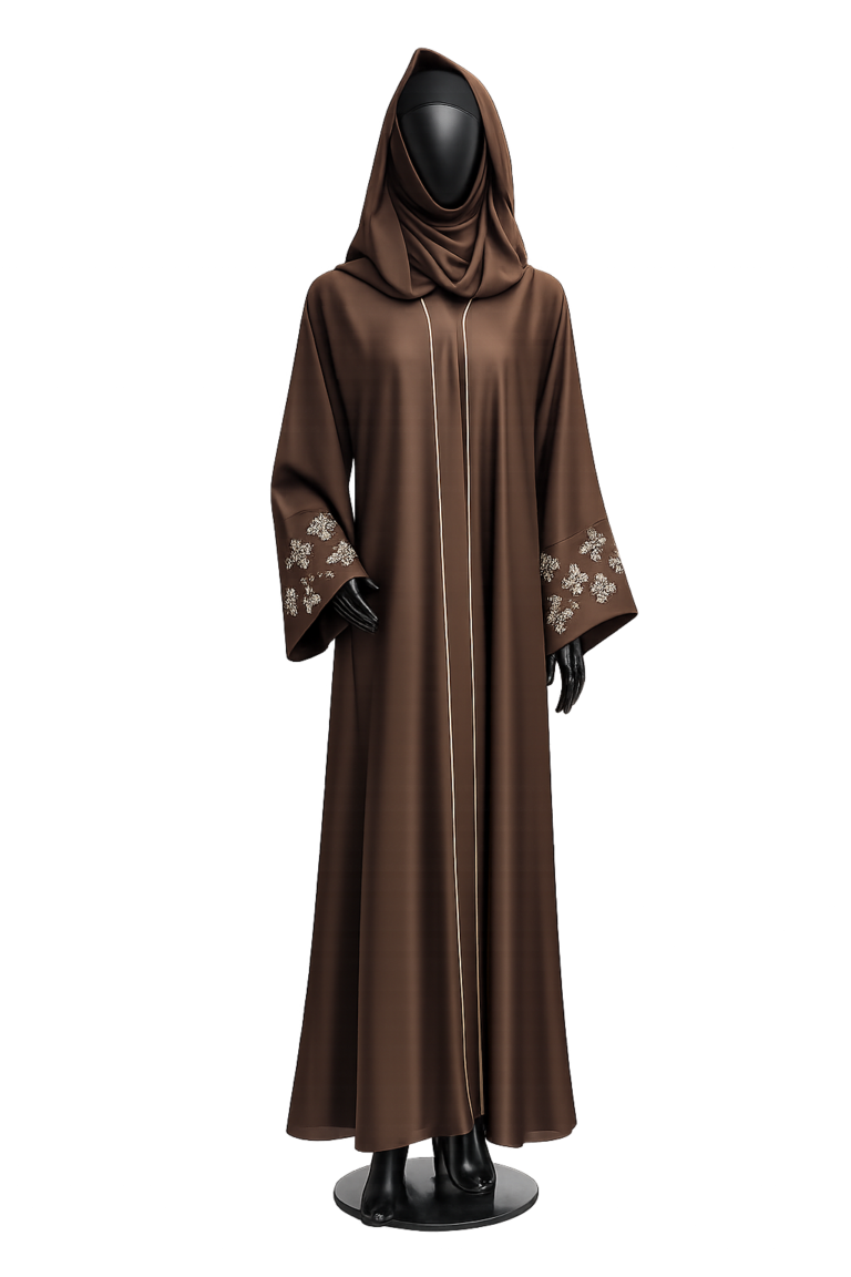 Elegant brown abaya with intricate embroidery
