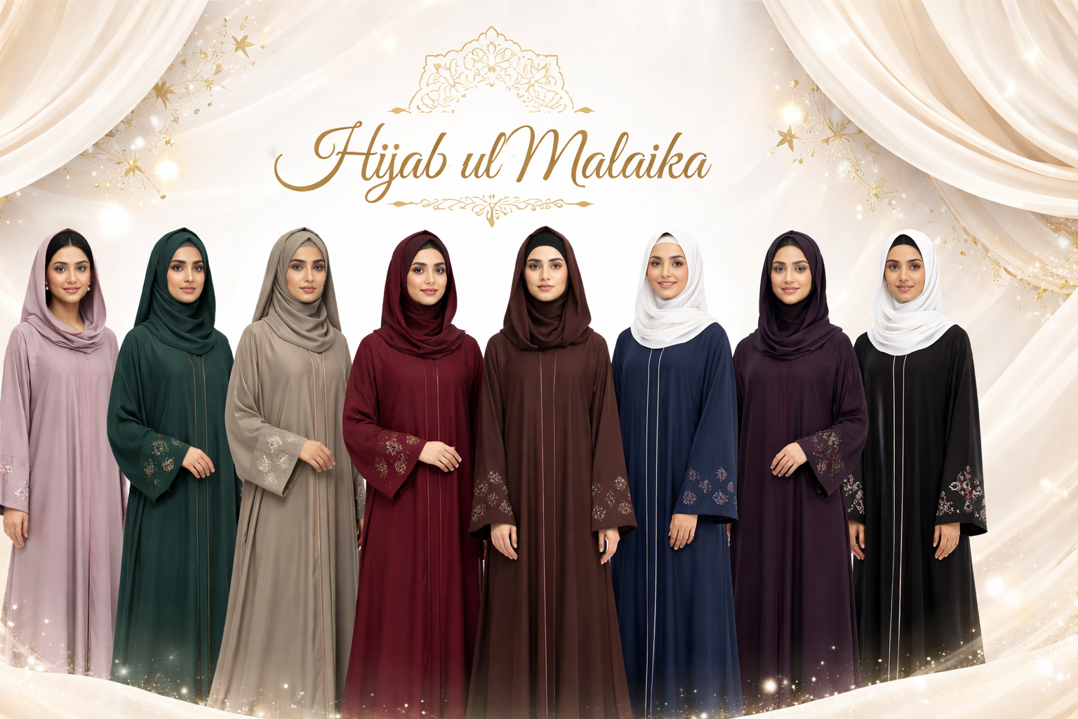 Elegant hijab fashion showcase in gold